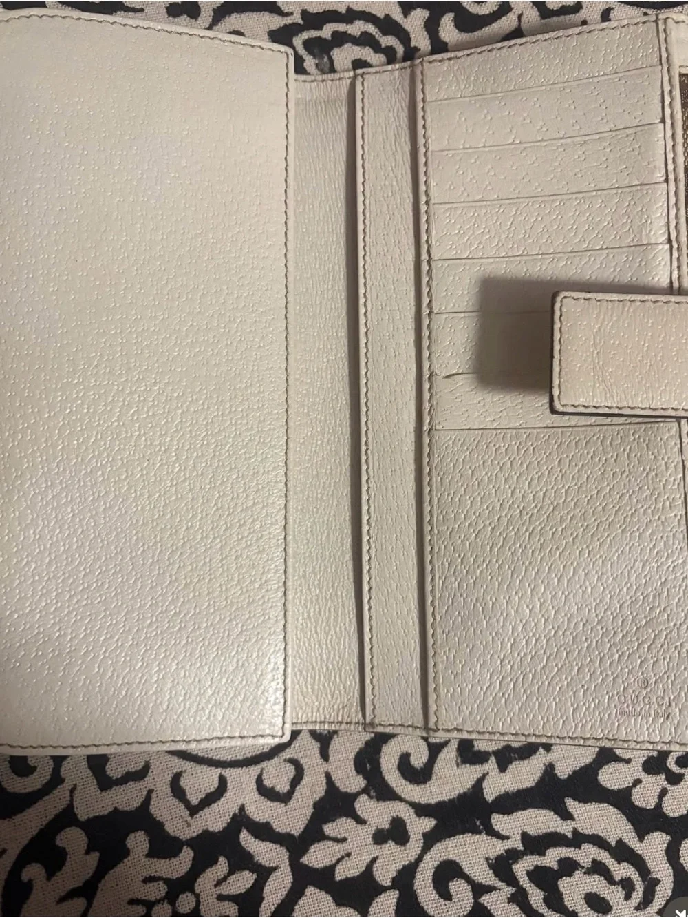 Gucci Brown Monogram Wallet with Cream Trim and Gold Accents
